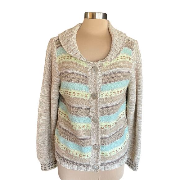 jh Collectibles Cardigan Tan Pastel Button Front Shawl Collar LG Trendy Preppy - Picture 1 of 8